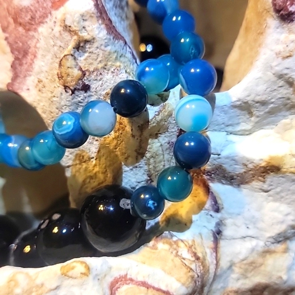 Round 993 Cts Natural Blue Onyx Black Agate Beaded Natural Gemstone Necklace - Picture 3 of 11